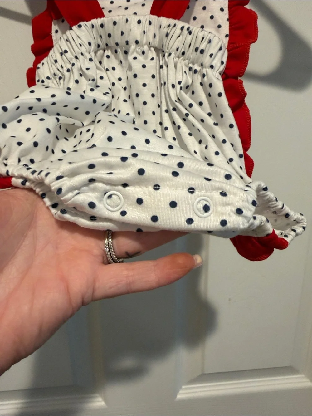 Patriotic Red & White Polka Dot Cupcake One-Piece Bodysuit for Kids